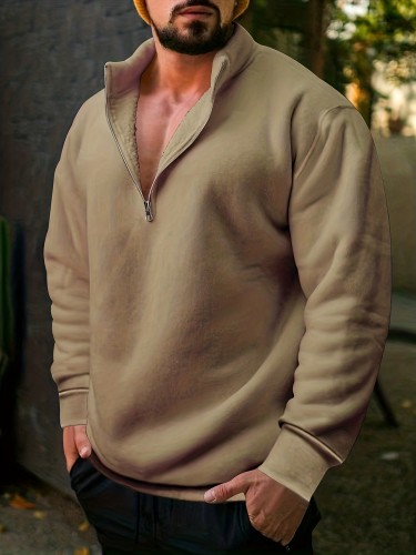 Men's Sweatshirt Pullover For Men Solid Zipper Collar Sweatshirts For Winter Fall Long Sleeve Tops