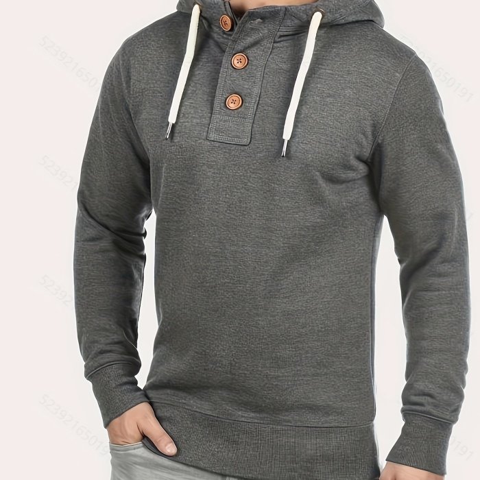 Men's Long Sleeve Solid Hoodies Street Casual Sports And Fashionable Sweatshirt,Suitable For Outdoor Sports,For Autumn And Winter, Fashionable And Versatile