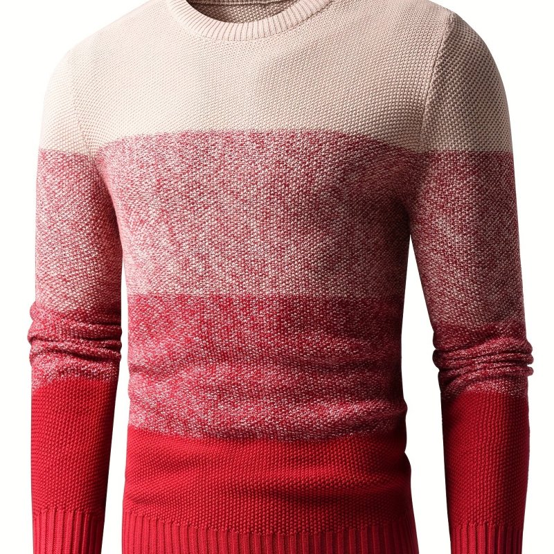 Men's Casual Cotton Knitted Crew Neck Short Sleeves Color Block Pullover Sweaters