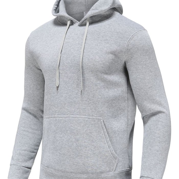 Men's Solid Color, Pocket Drawstring, Thermal Hoodie