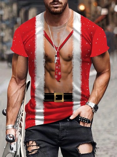 Christmas Muscle Men 3d Print, Street Wear, Men's Novelty Round Neck T-Shirt, Mens Clothing