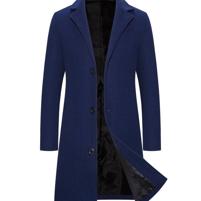 New Men's Mid-length Woolen Single Breasted Trench Coat Jacket