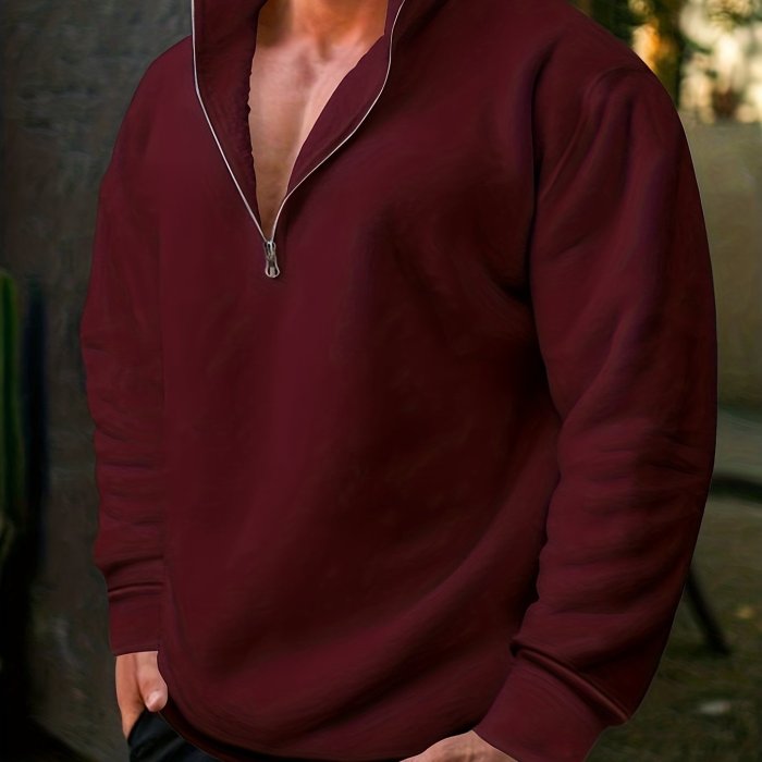 Men's Sweatshirt Pullover For Men Solid Zipper Collar Sweatshirts For Winter Fall Long Sleeve Tops