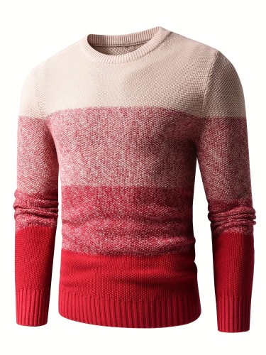 Men's Casual Cotton Knitted Crew Neck Short Sleeves Color Block Pullover Sweaters