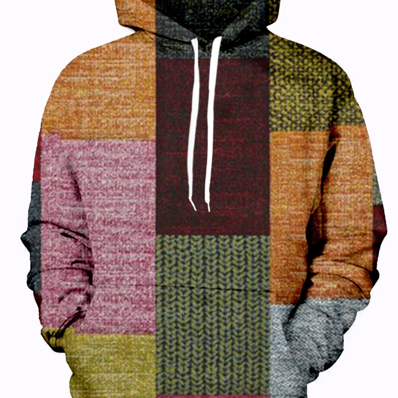 Hoodies For Men, Color Block Print Hoodie, Men's Casual Pullover Hooded Sweatshirt With Kangaroo Pocket For Spring Fall, As Gifts