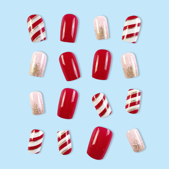 Christmas Wearable Red and White Plaid Hand-Painted Wearable Nails