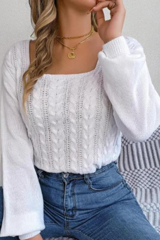 Retro Knit Sweater Women Pullover Casual Square Neck Sweater for Women Jumper Tops