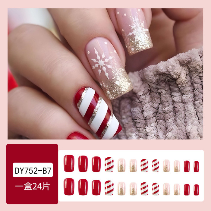 Christmas Wearable Red and White Plaid Hand-Painted Wearable Nails