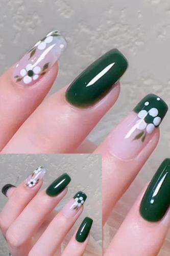 Long Ballet Fresh Green Tea Wearable Camellia Manicure Pieces Finished Nail