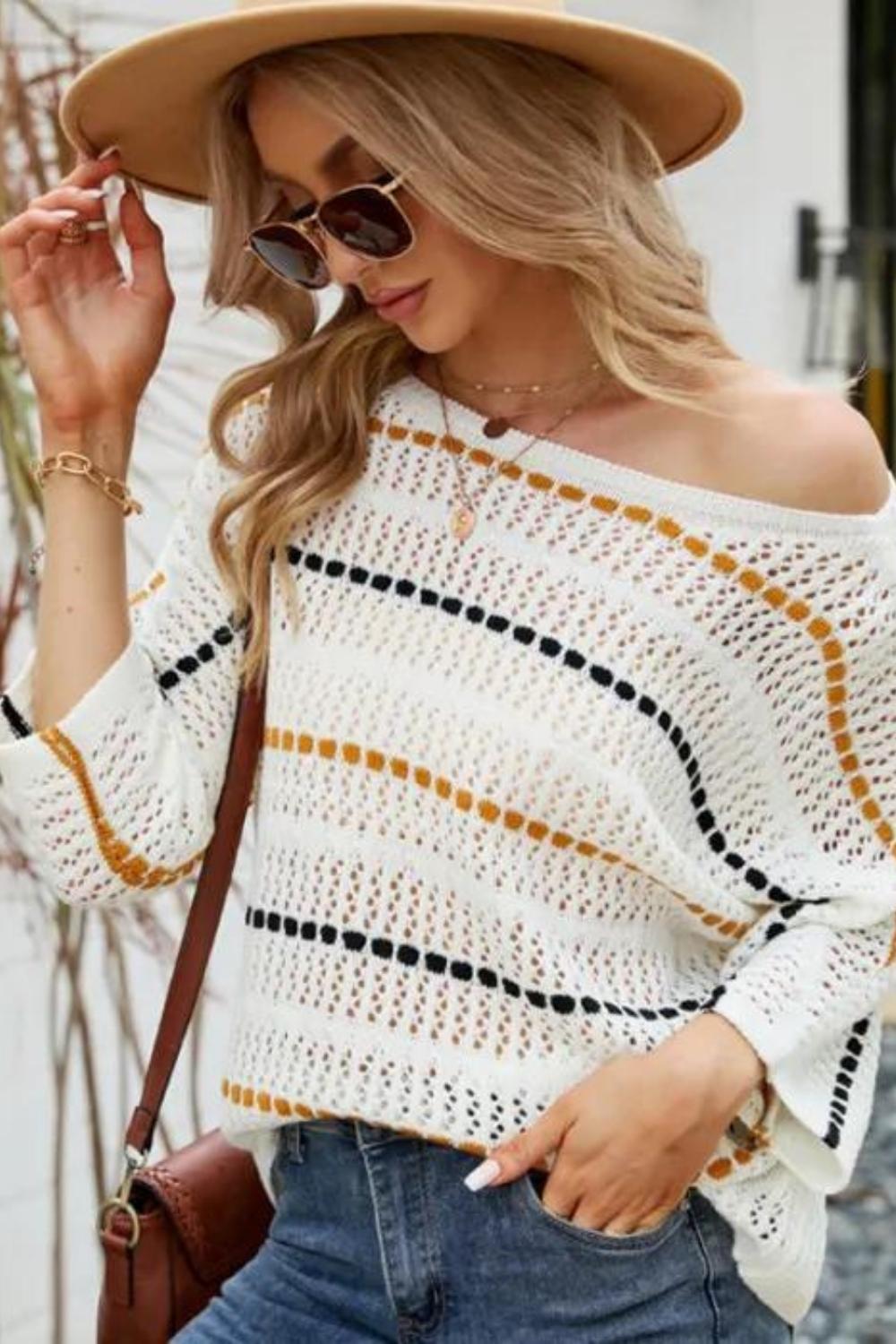 Women's 3/4 Sleeve Flounce Knit Crop Top main image 1