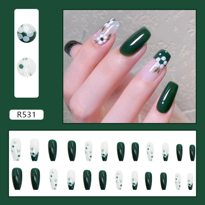 Long Ballet Fresh Green Tea Wearable Camellia Manicure Pieces Finished Nail
