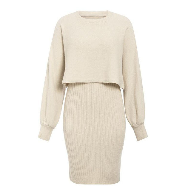 Women's Fashion Casual Solid Color Sweater Knitted Dress