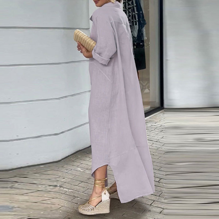 Women's Elegant Casual Loose Single Breasted Simple Maxi Dress