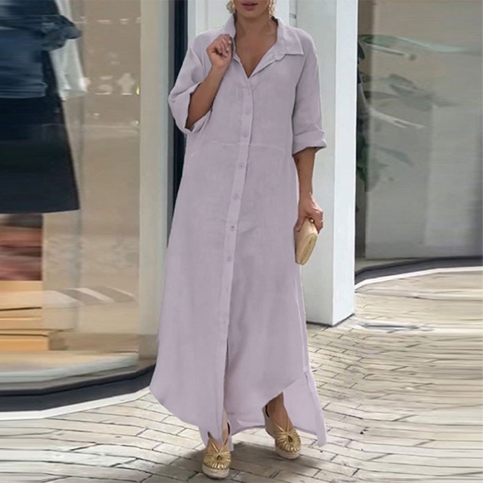 Women's Elegant Casual Loose Single Breasted Simple Maxi Dress