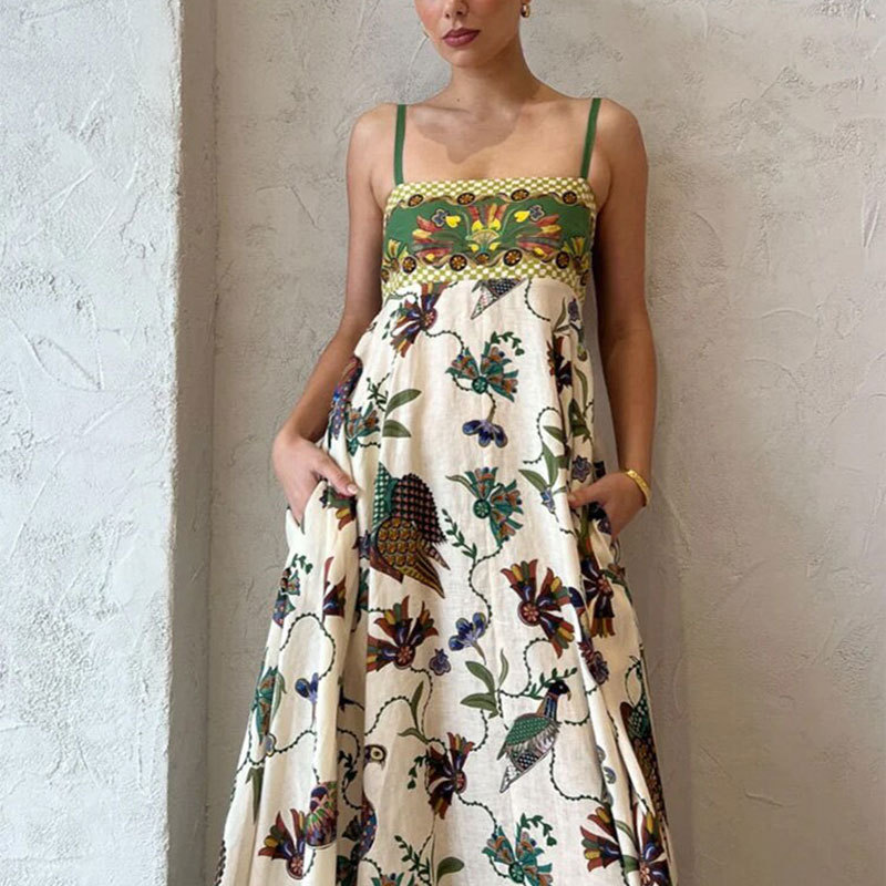 Women's Fashion Elegant Simple Printed Tubeless Sleeveless  Maxi Dress