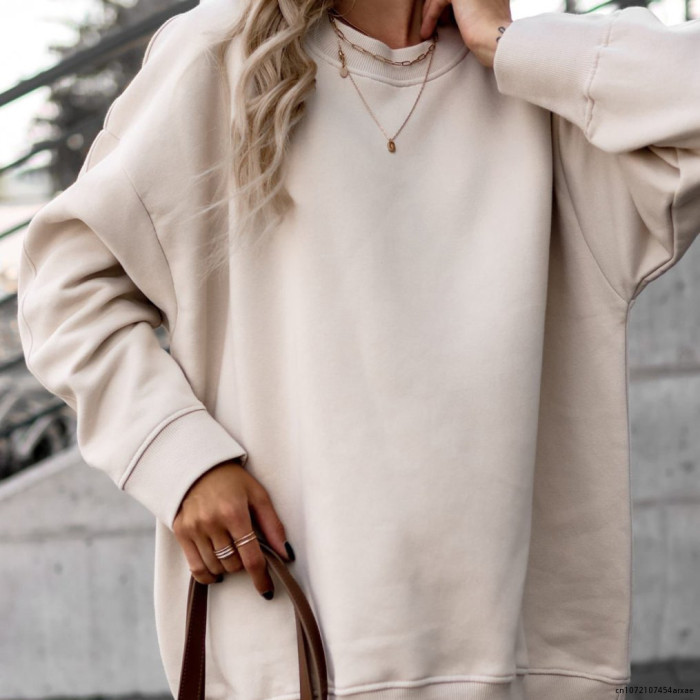 Women Casual Sport Solid color  Loose Long Sleeve Sweatshirt Two Piece Sets