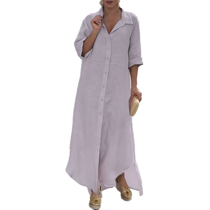 Women's Elegant Casual Loose Single Breasted Simple Maxi Dress