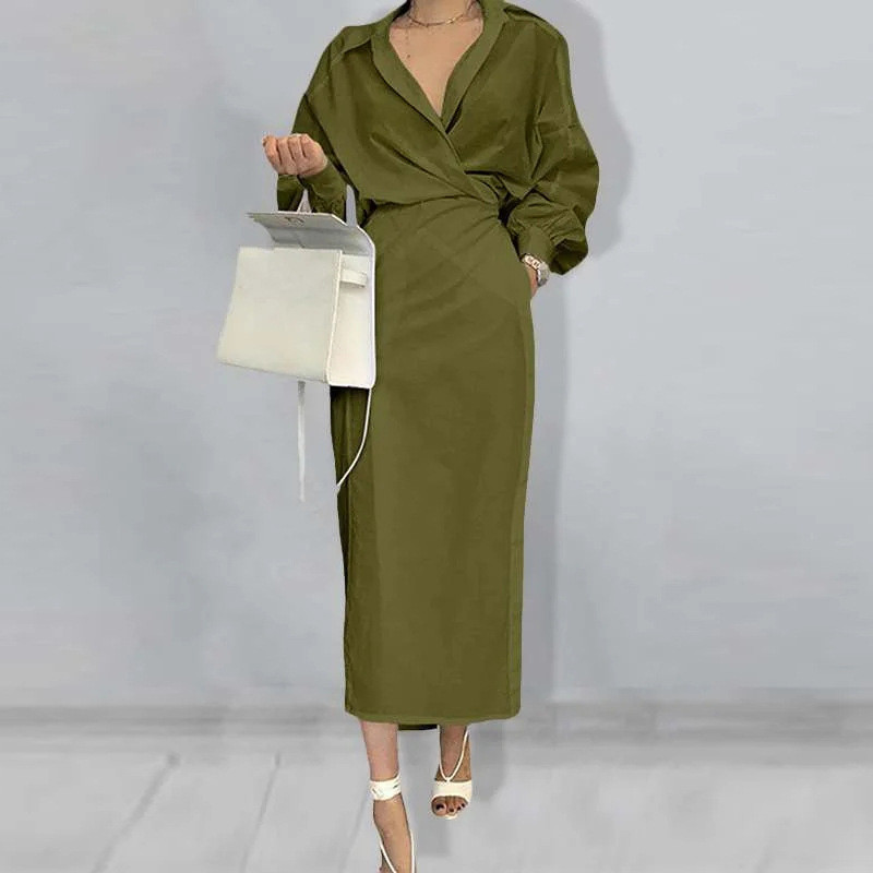 Women's fashionable sleeveless solid color lapel dress main image 0