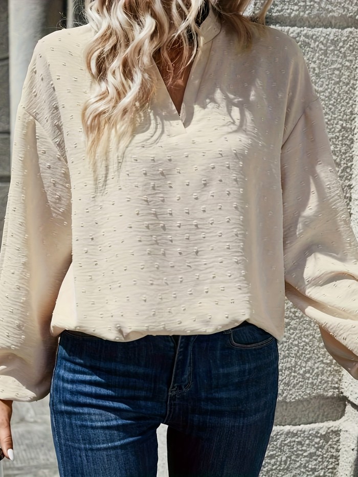 V Neck Blouse, Casual Long Sleeve Blouse For Spring & Fall, Women's Clothing