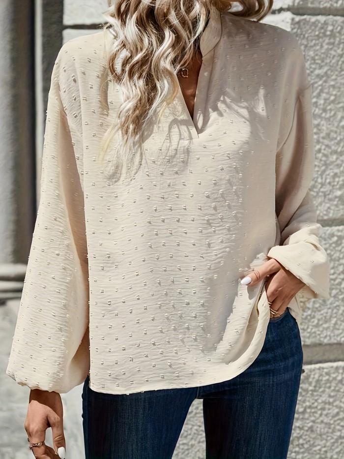 V Neck Blouse, Casual Long Sleeve Blouse For Spring & Fall, Women's Clothing