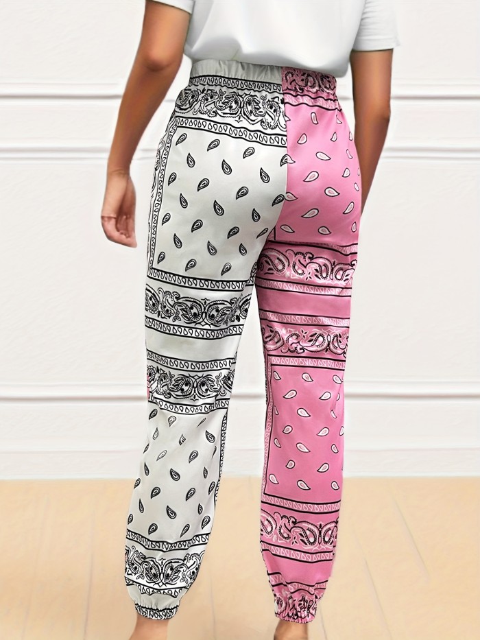 Allover Print Fitted Bottom Joggers, Casual Long Pants With Pockets For Spring & Summer, Women's Clothing