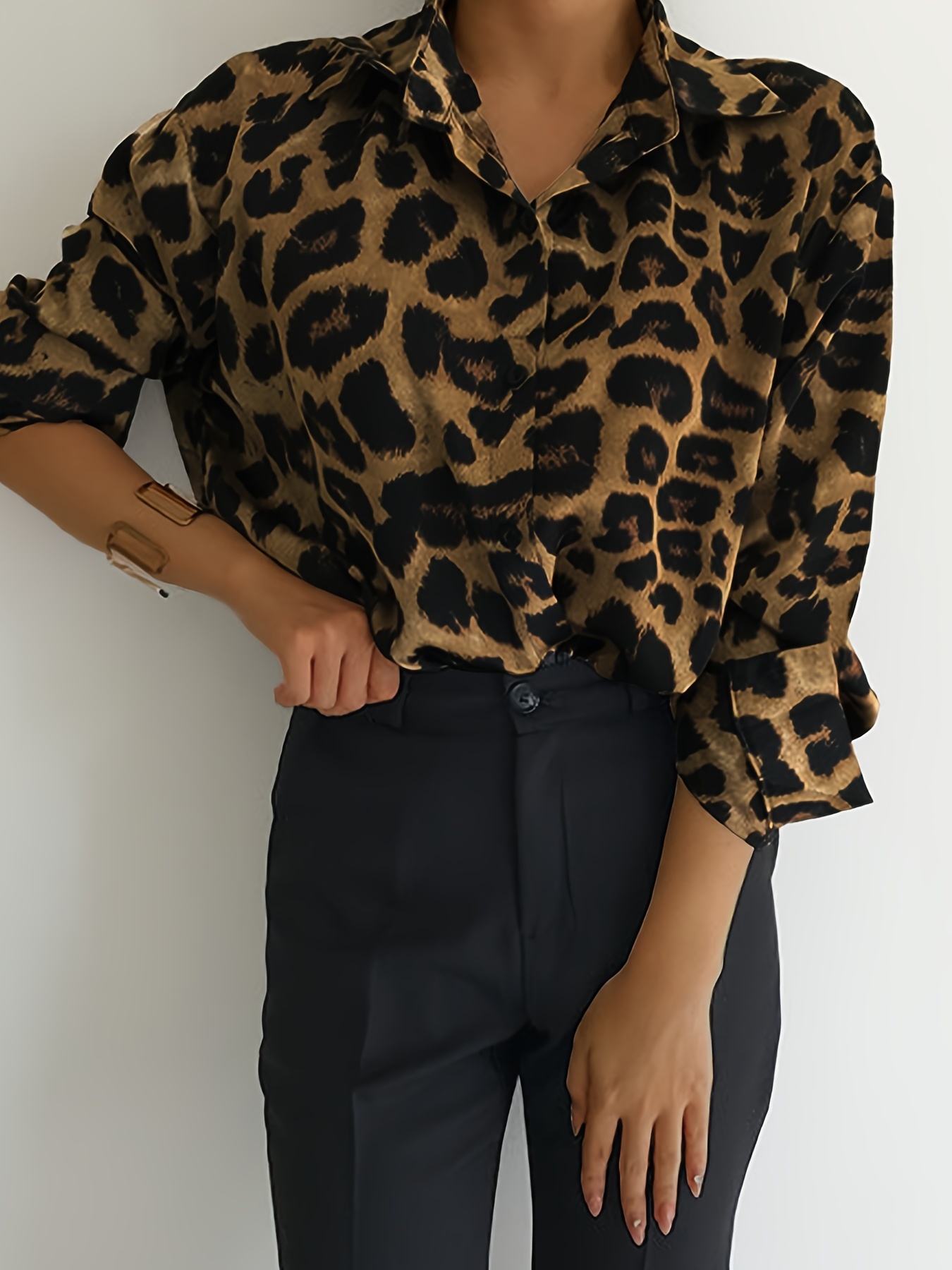 Leopard Floral Striped Casual Button-Up Shirt