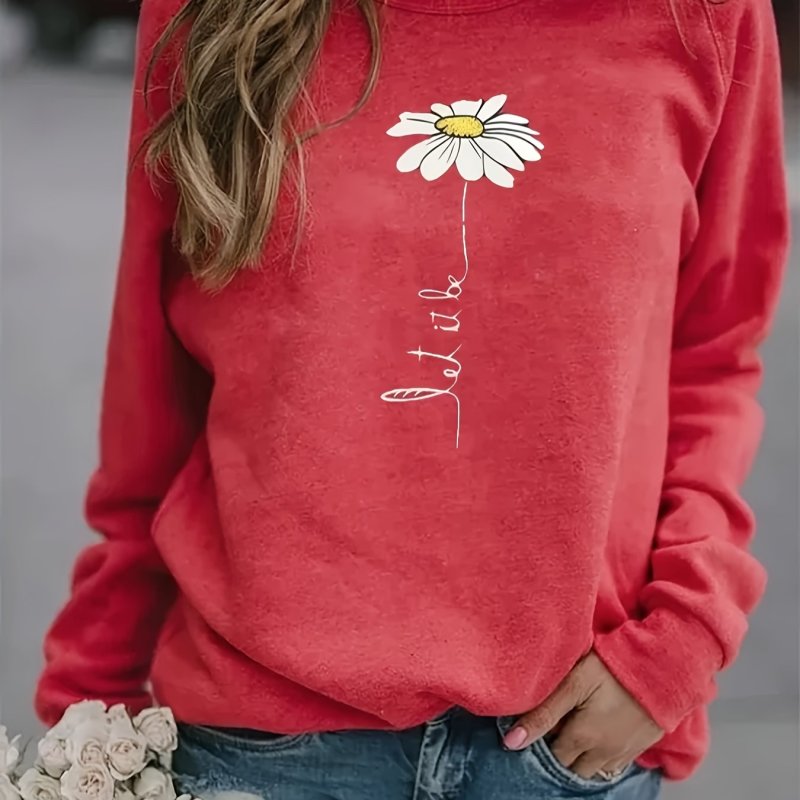 Floral Print Pullover Sweatshirt, Casual Raglan Sleeve Crew Neck Sweatshirt For Fall & Winter, Women's Clothing