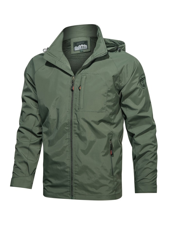 Men's Fall\u002FWinter Casual Lightweight Waterproof Windbreaker Hooded Jacket With Zipped Pockets