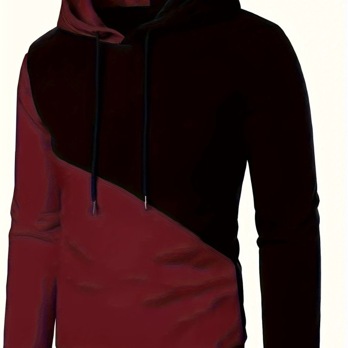 Color Block Hoodie, Cool Hoodies For Men, Men's Casual Graphic Design Pullover Hooded Sweatshirt