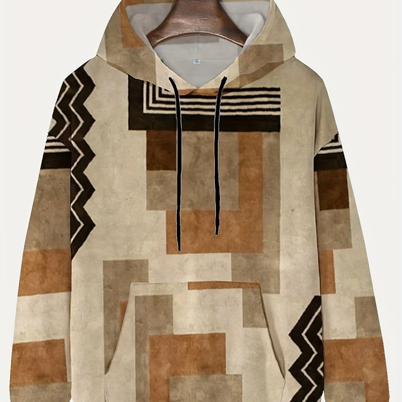 Plus Size Men's Vintage Pattern Print Hoodies Oversized Hooded Sweatshirt For Autumn\u002Fwinter, Men's Clothing
