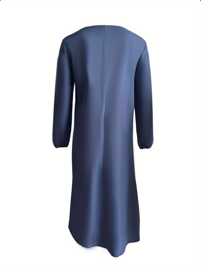 Color Block Asymmetrical Dress, Casual Crew Neck Long Sleeve Dress, Women's Clothing