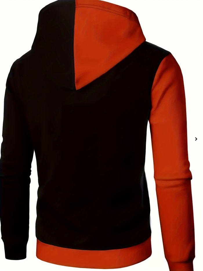 Color Block Hoodie, Cool Hoodies For Men, Men's Casual Graphic Design Pullover Hooded Sweatshirt