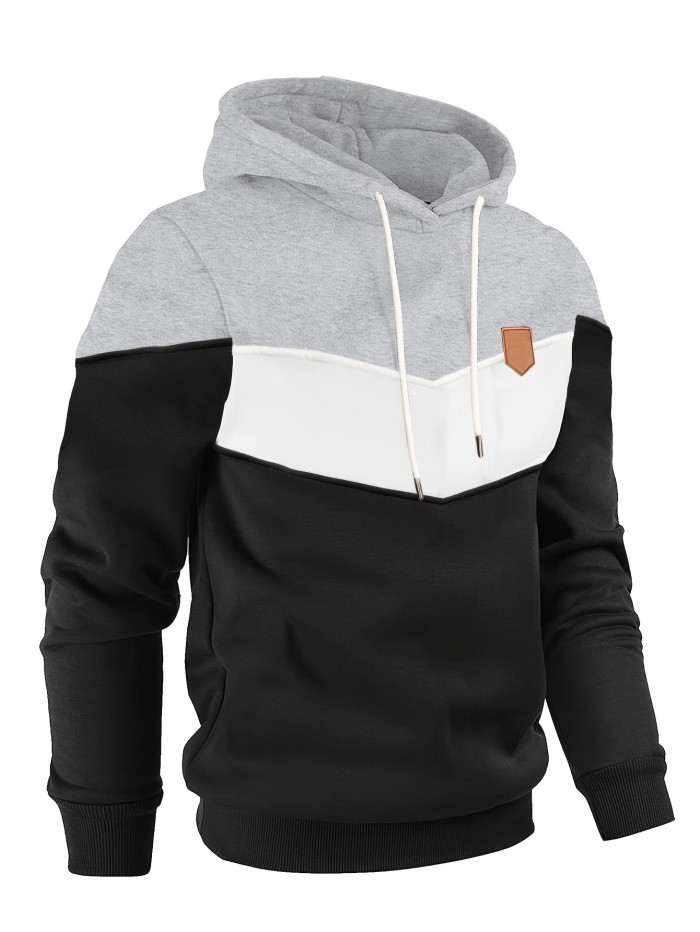 Color Block Hoodie, Cool Hoodies For Men, Men's Casual Graphic Design Pullover Hooded Sweatshirt Streetwear For Winter Fall, As Gifts