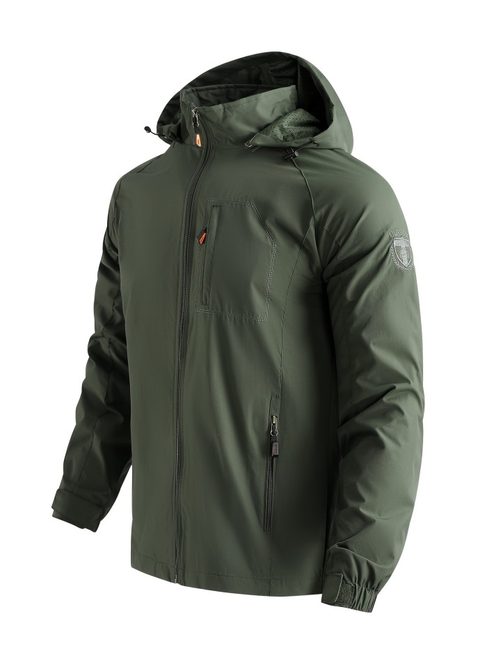 Men's Fall\u002FWinter Casual Lightweight Waterproof Windbreaker Hooded Jacket With Zipped Pockets