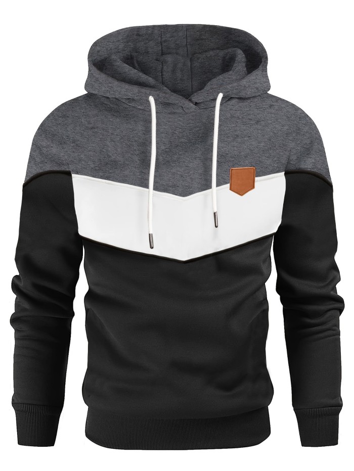 Color Block Hoodie, Cool Hoodies For Men, Men's Casual Graphic Design Pullover Hooded Sweatshirt Streetwear For Winter Fall, As Gifts