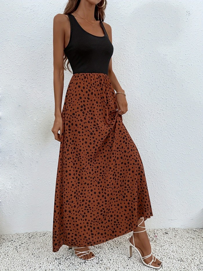 Print A-line Tank Dress, Casual Scoop Neck Dress For Spring & Fall, Women's Clothing