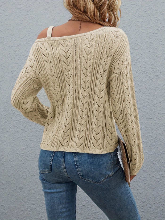 Solid One Shoulder Pullover Sweater, Sexy Long Sleeve Sweater For Spring & Fall