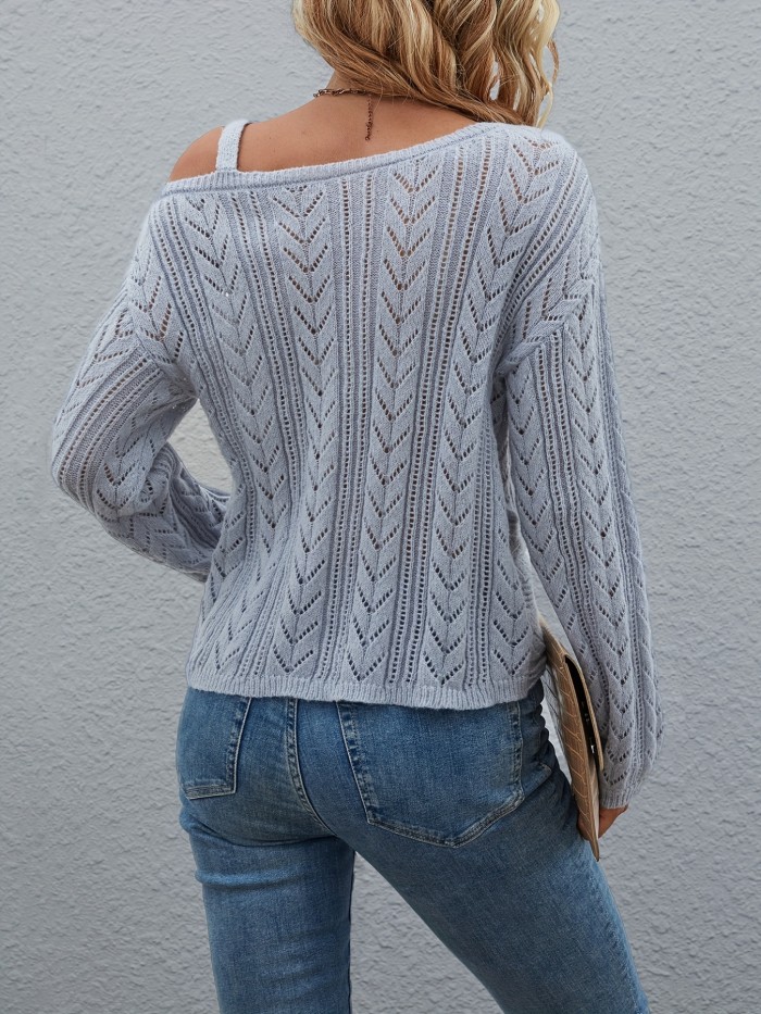 Solid One Shoulder Pullover Sweater, Sexy Long Sleeve Sweater For Spring & Fall