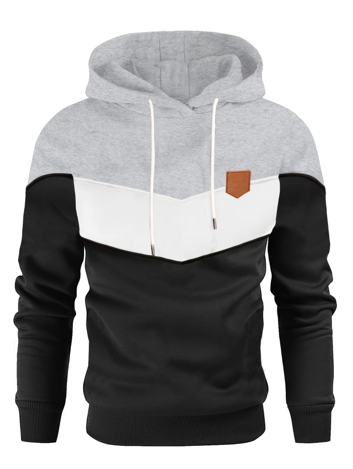 Color Block Hoodie, Cool Hoodies For Men, Men's Casual Graphic Design Pullover Hooded Sweatshirt Streetwear For Winter Fall, As Gifts