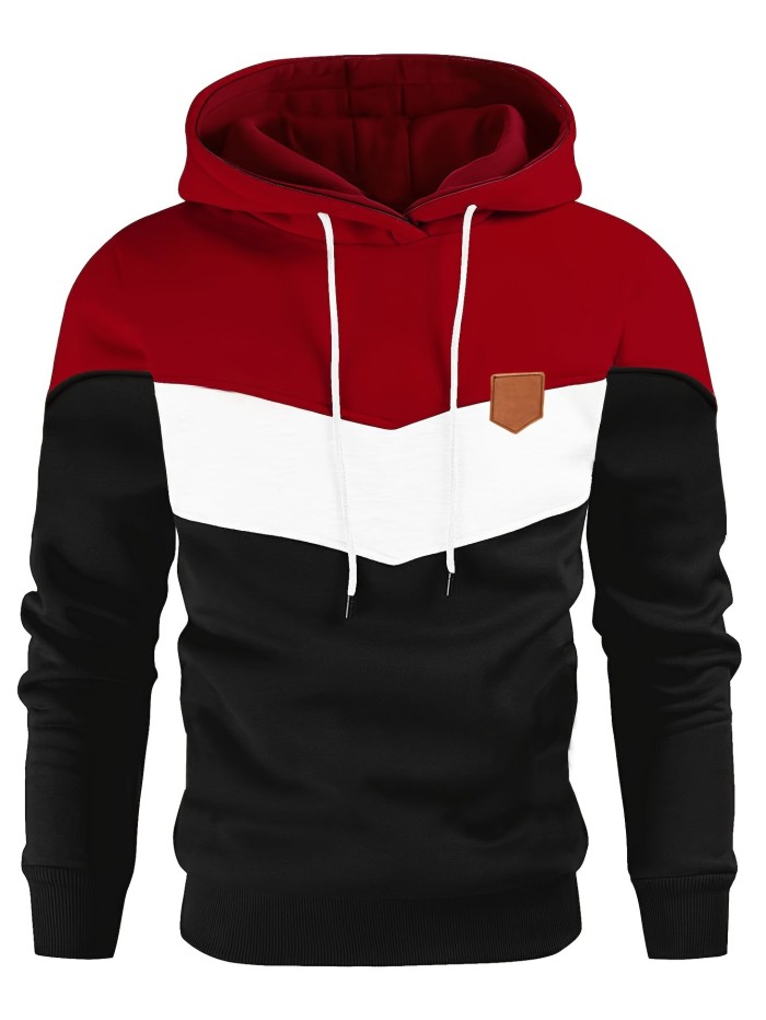 Color Block Hoodie, Cool Hoodies For Men, Men's Casual Graphic Design Pullover Hooded Sweatshirt Streetwear For Winter Fall, As Gifts