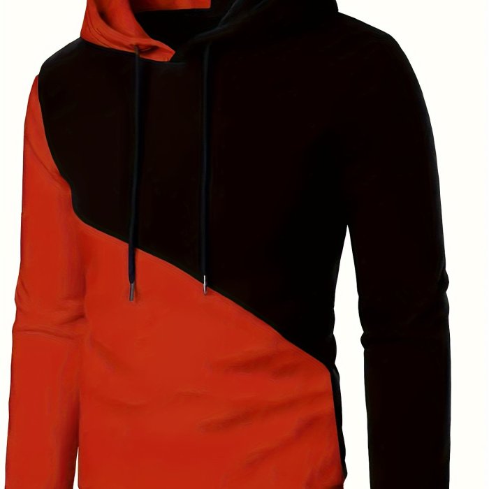 Color Block Hoodie, Cool Hoodies For Men, Men's Casual Graphic Design Pullover Hooded Sweatshirt