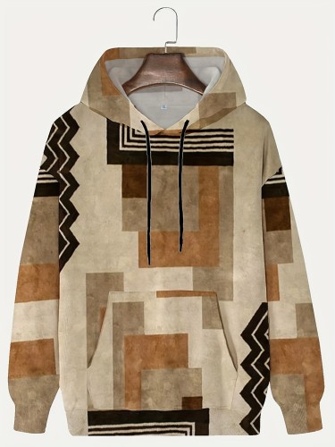 Plus Size Men's Vintage Pattern Print Hoodies Oversized Hooded Sweatshirt For Autumn\u002Fwinter, Men's Clothing