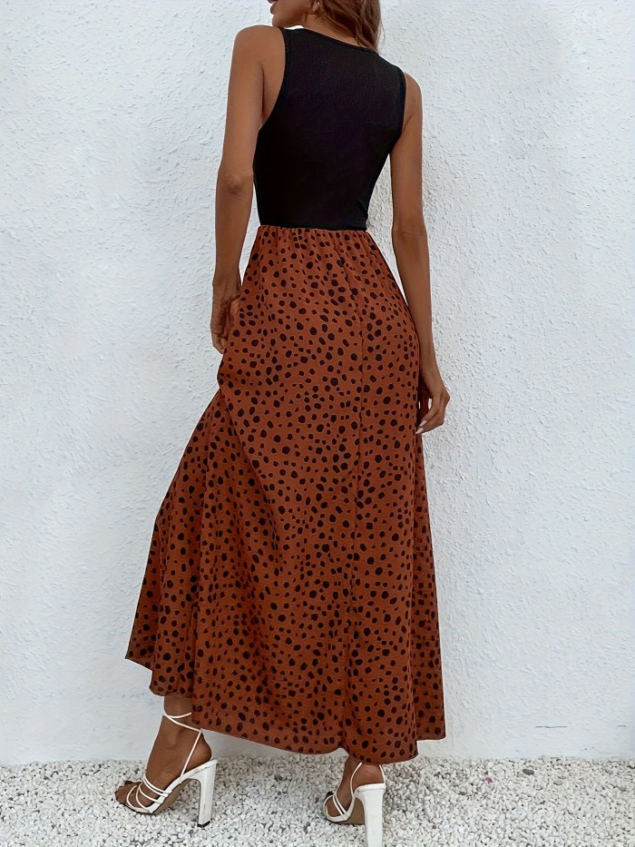 Print A-line Tank Dress, Casual Scoop Neck Dress For Spring & Fall, Women's Clothing