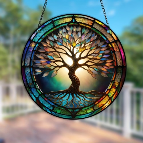 1pc Tree Of Life Suncatcher For Window, Stained Plastic Window Decor, Home Decor, Garden Decor, Thanksgiving Decor, Housewarming