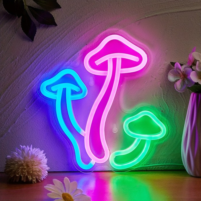 1pc  LED Neon Mushroom Cute Neon Sign, USB Powered Neon Signs Night Light, 3D Wall Art & Game Room Bedroom Living Room Decor Lamp Holiday Gift