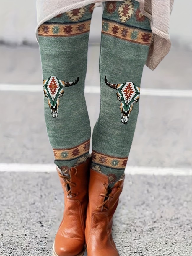 Aztec Print Skinny Leggings, Casual Every Day Stretchy Leggings, Women's Clothing