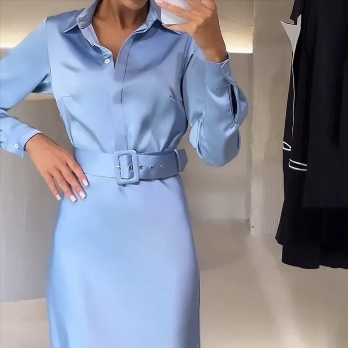 Women's Elegant Solid Color Mercerized Polo Neck Fashion Party Maxi Dress