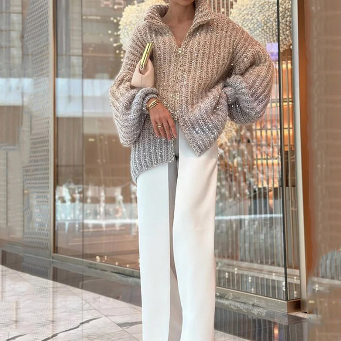 Women's Fashionable Elegant Style Comfortable Sequined V-Neck Sweater