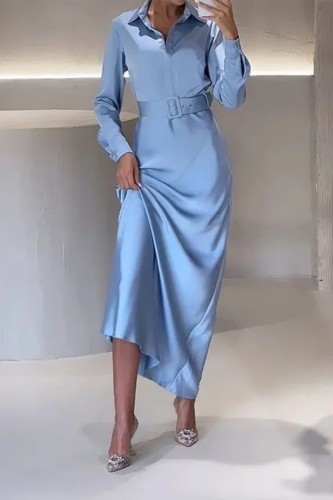 Women's Elegant Solid Color Mercerized Polo Neck Fashion Party Maxi Dress