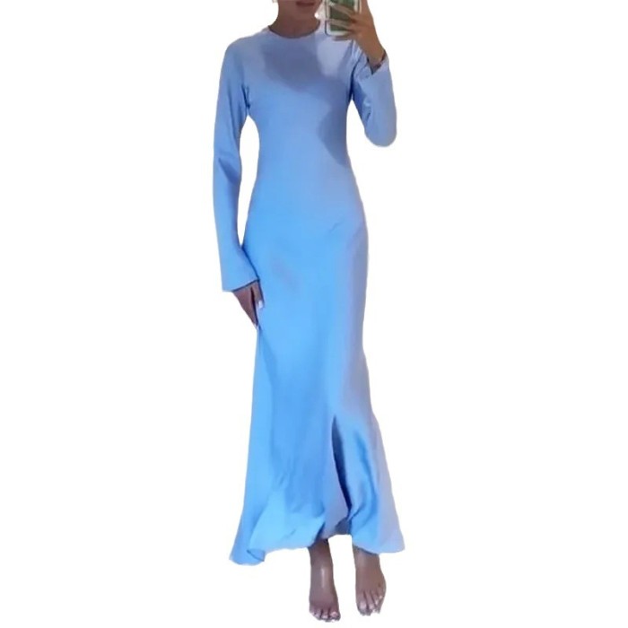 Women's Fashion Solid Color Casual Home Slim Fit  Maxi Dress